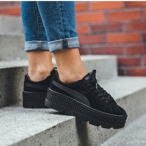 Fenty X Puma Black Suede Platform Sneakers - Chunky Lace-Up Casual Shoe